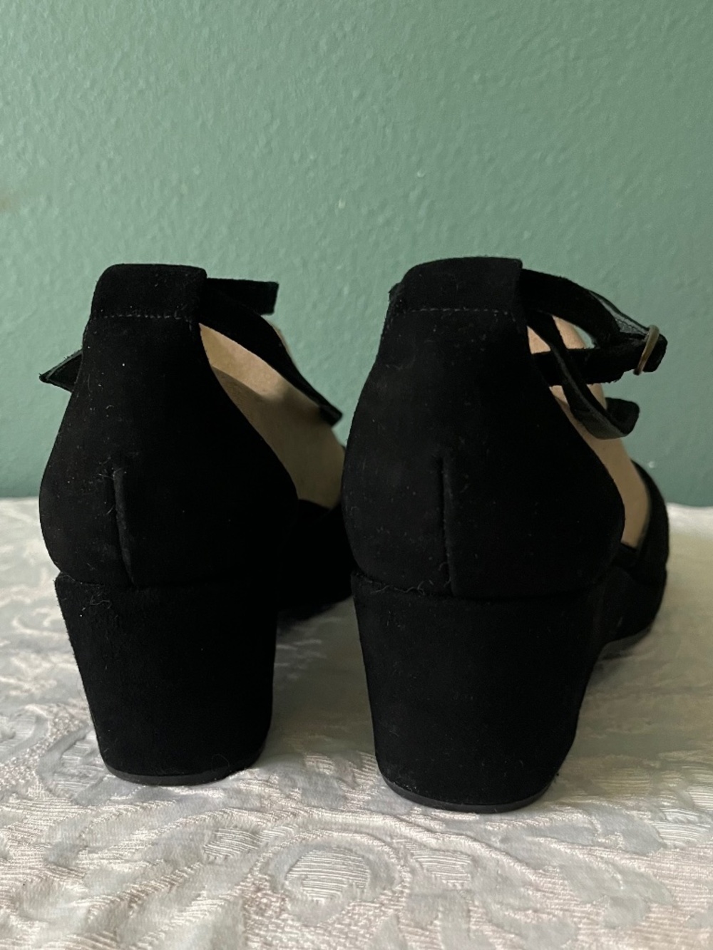 Donald J. Pilner Black Nubuck Dressy Wedge Sandals   Worn Twice  Size 7 - Picture 6 of 12